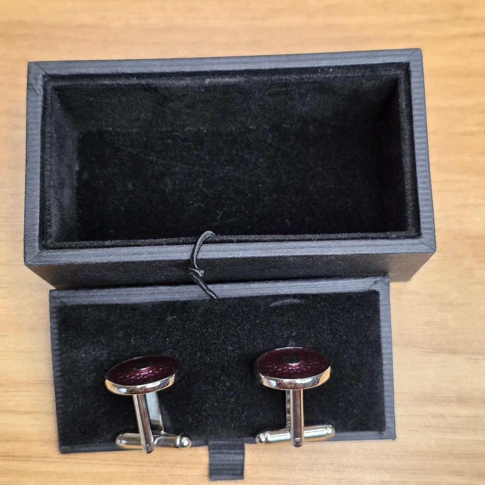 Pronto Uomo‎ Cufflinks Mens OS Purple Good Silver Tone Round Enamel Sunburst Box